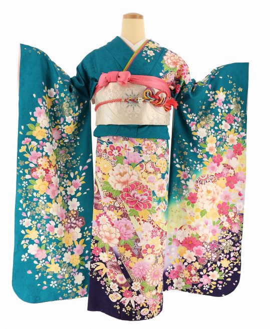 付け下げ 作家もの 金彩 几帳 菊 梅 桔梗 橘 桜 着物 021a しおり d