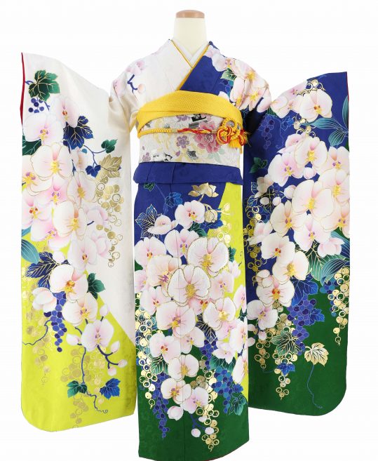 販売卸売 紺色 花々柄 振袖 身丈155 【公式通販】