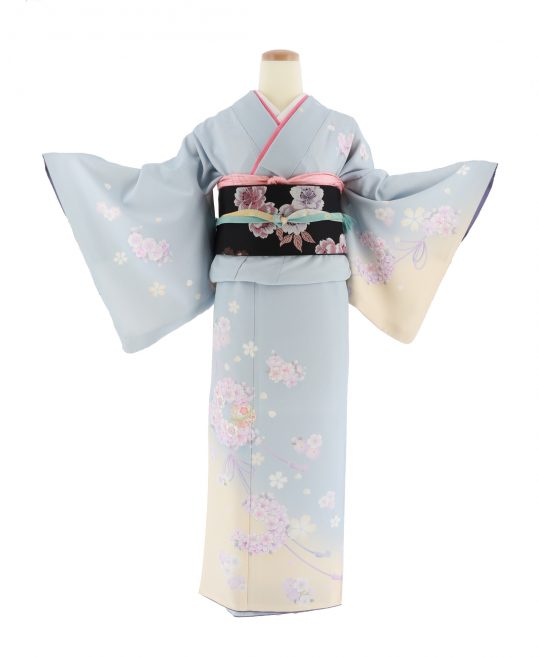 訪問着【Lサイズ】[乙葉]水色桜柄[162cmまで]No.574｜着物レンタルの  
