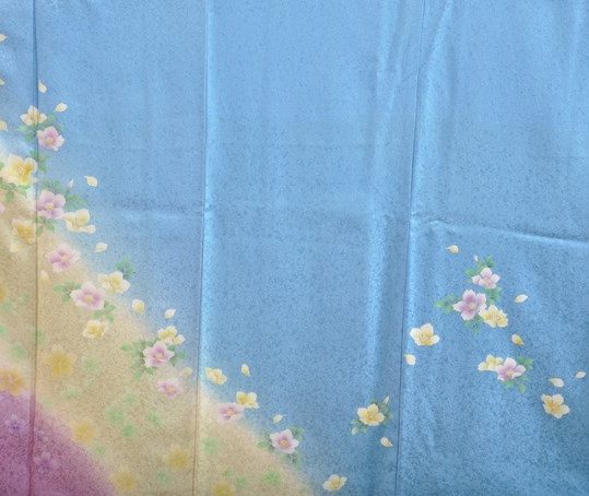 訪問着|水色×黄色×紫グラデに花柄[168cmまで]No.582
