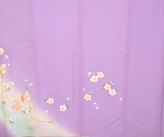 訪問着|紫×黄色黄緑グラデに桜柄[165cmまで]No.600