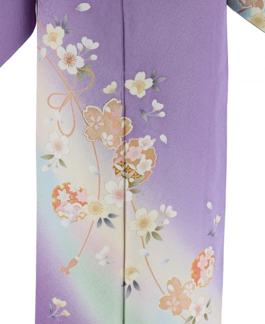 訪問着|紫×黄色黄緑グラデに桜柄[165cmまで]No.600