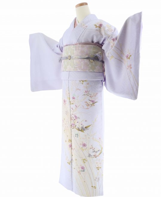 訪問着[加賀友禅]薄紫にクリームぼかし・草花[身長174cmまで]No.618  