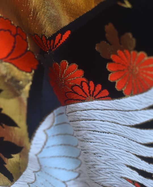 わのふじ帯(六通)  花と鶴  刺繍