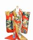 結婚式の色打掛・花嫁用着物|赤地に金の松と鶴の刺繍・友禅 No.188