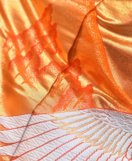 結婚式の色打掛・花嫁用着物|オレンジゴールドの地に鶴刺繍 No.263 