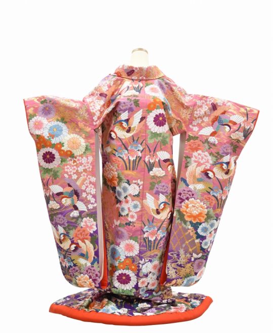 結婚式の色打掛・花嫁用着物|ピンク×紫のグラデ地に花とオシドリ No.279