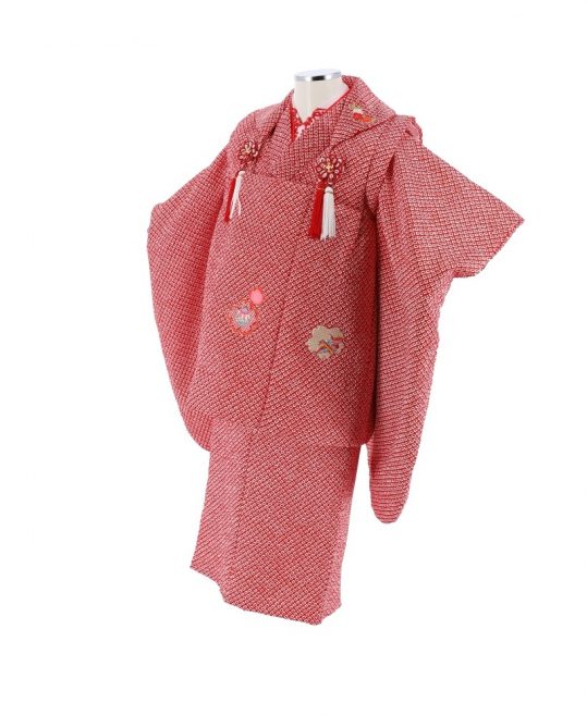 七五三 3歳女の子用被布[レトロシンプル](被布・着物)赤の総絞り風地に 