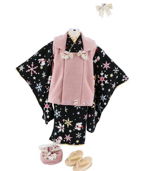 409ag27◎七五三 三歳 女児 被布フルセット ポンポネット◎未使用品 