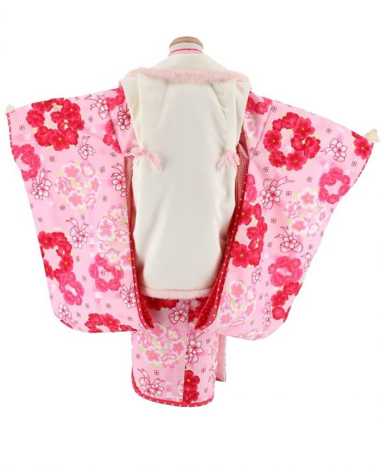 七五三 3歳女の子用被布[松田聖子](被布)白にピンクレース(着物)ピンク 