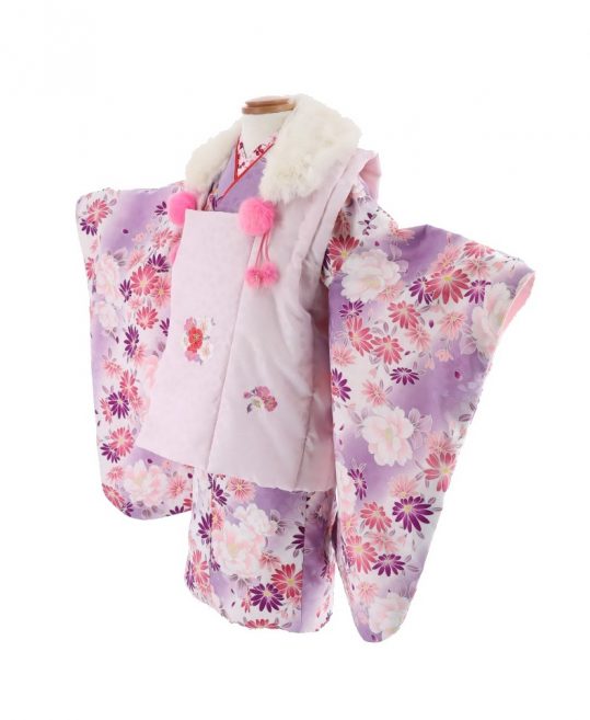 紫 花柄 着物 子供用 七五三