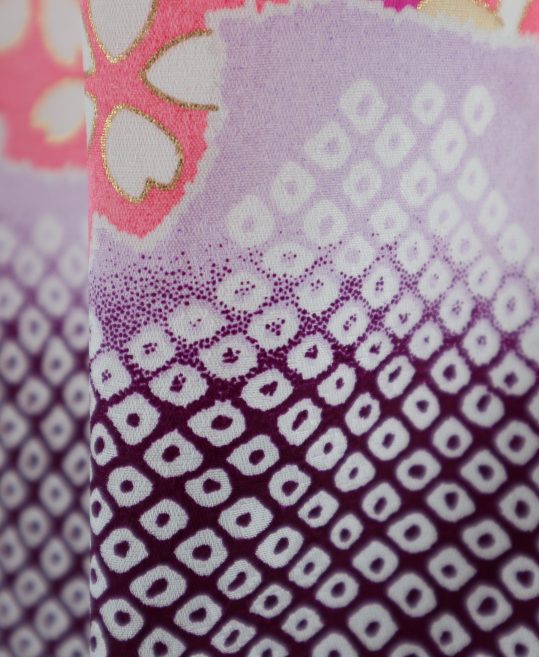 お宮参りの女の子用初着・産着 [絞り風]紫地に桜No.19