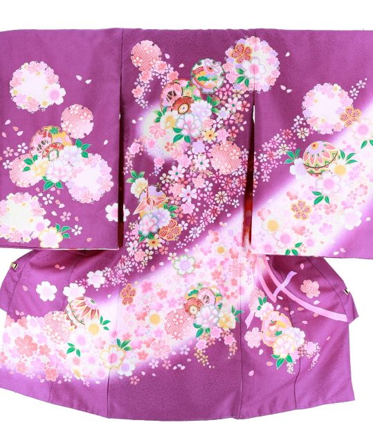 お宮参りの女の子用初着・産着 |紫地に桜と鼓No.24