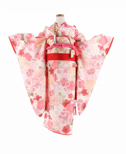 ミニ着物 ピンク地 華々② - 置物本物 