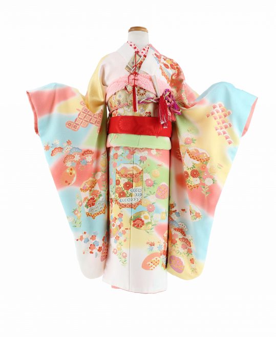 友禅七五三、十三参り・正絹綸子・仮絵羽（仮縫いのもの） ぬるく 