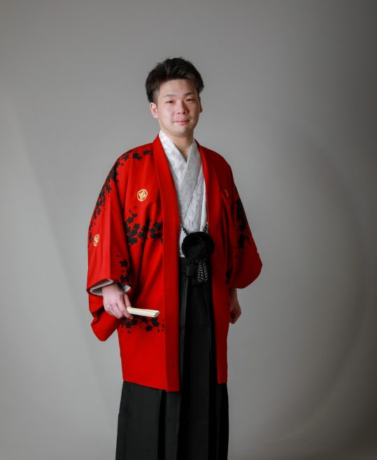 紋付袴レンタル・成人式・結婚式・卒業式|赤に黒の桜[身長166cm対応]No.295