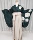 卒業式袴レンタル[シック]深緑に薄緑のアラベスク模様・大きな白い花No.812