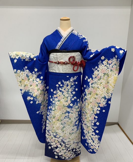 成人式振袖[清楚古典][レトロシンプル]青に小桜[身長167cmまで]No.618