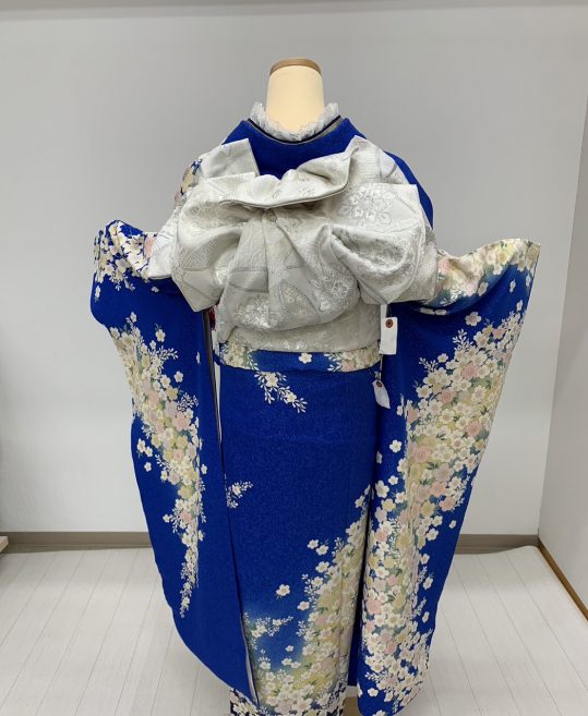 成人式振袖[清楚古典][レトロシンプル]青に小桜[身長167cmまで]No.618