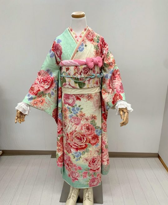 成人式振袖[LIZLISA][ロマンチックガーリー]黄緑にバラ[身長164cmまで]No.843