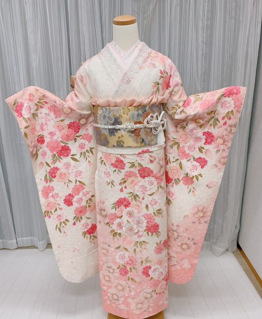 成人式振袖[ロマンチック]白×ピンク・八重桜[身長168cmまで]No.647