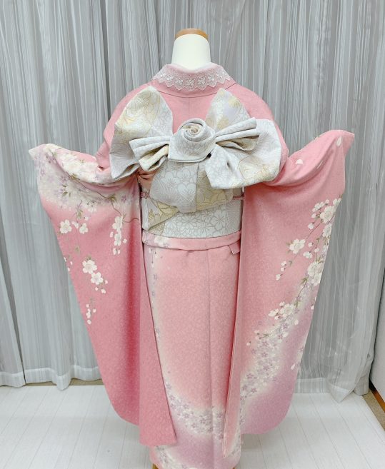 成人式振袖[シンプル]ピンクに白ぼかし・白桜[身長173cmまで]No.579