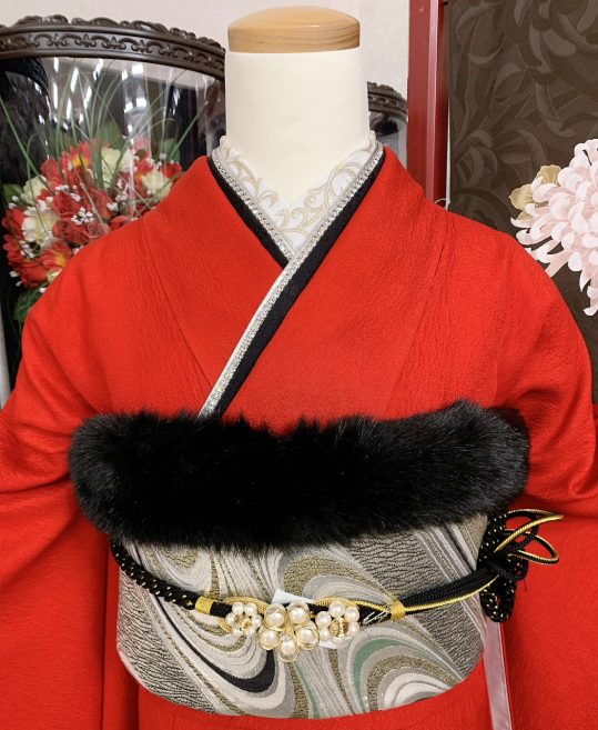 成人式振袖[無地][シンプル]赤×黒グラデ[身長163cmまで]No.394