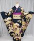 参列振袖[クール]黒に近い濃紺・金箔の松竹梅、藤の花[身長170cmまで]No.994