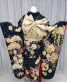 参列振袖[クール]黒に近い濃紺・金箔の松竹梅、藤の花[身長170cmまで]No.994