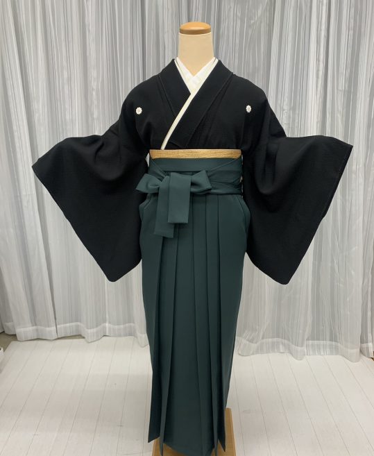 卒業式袴単品レンタル[無地]黒に近い深緑色[身長143-147cm]No.1038