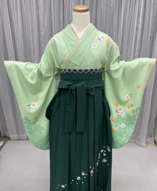 卒業式袴レンタルNo.509[ガーリー]黄緑・緑白黄桜