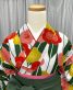 卒業式袴レンタルNo.789[レトロモダン]白×深緑の矢絣・赤黄ピンクの梅