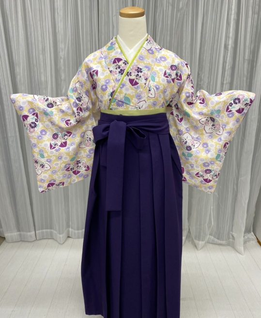 卒業式袴レンタル[シック]カラシに白紫の丸菊、紫の橘No.113