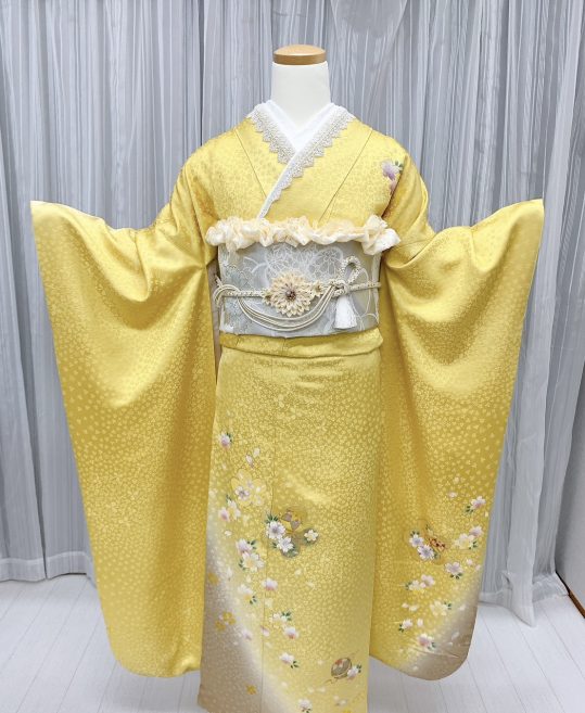 成人式振袖[シンプル]レモンイエロー×グレーグラデ・桜[身長164cmまで