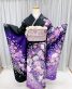 成人式振袖[桂由美][ゴージャス]黒に紫の牡丹と桜[身長163cmまで]No.675