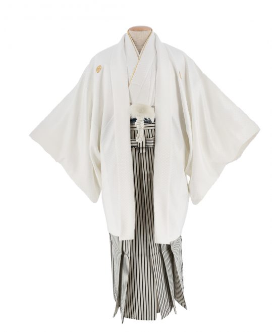 紋付袴レンタル・成人式・結婚式・卒業式|白色　七宝模様[身長175-180cm対応]No.110