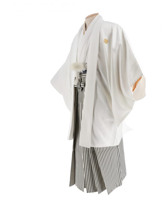 紋付袴レンタル・成人式・結婚式・卒業式|白色　七宝模様[身長175-180cm対応]No.110