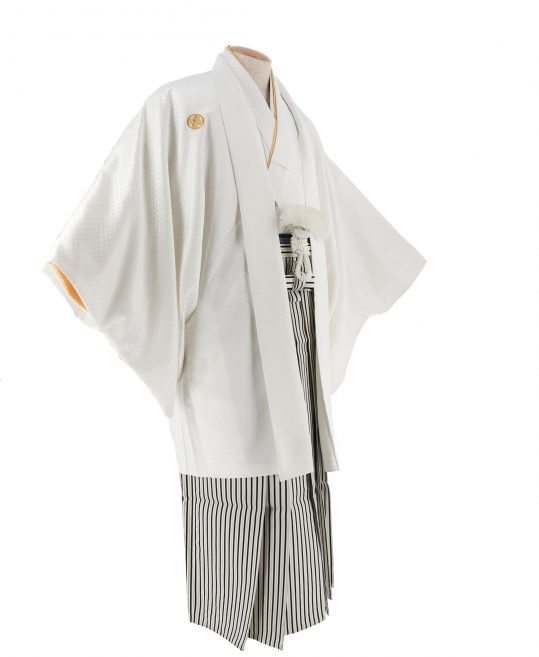 紋付袴レンタル・成人式・結婚式・卒業式|白色　七宝模様[身長175-180cm対応]No.110