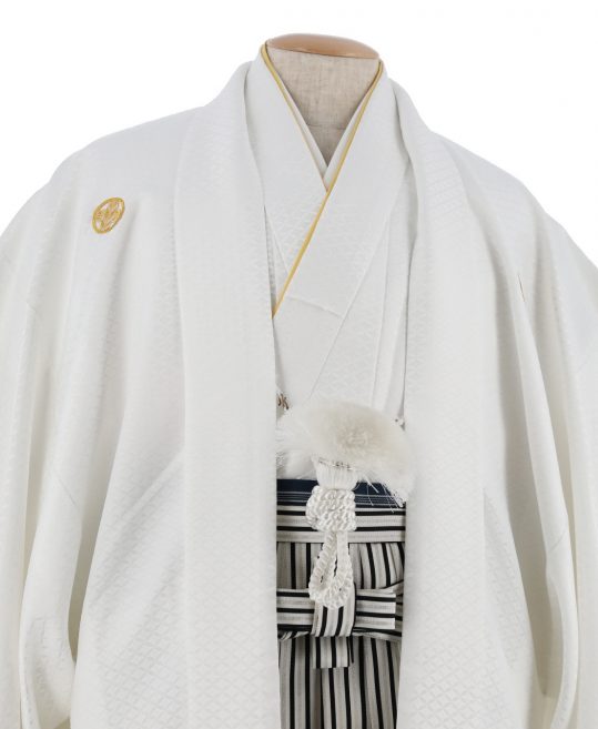 紋付袴レンタル・成人式・結婚式・卒業式|白色　七宝模様[身長175-180cm対応]No.110