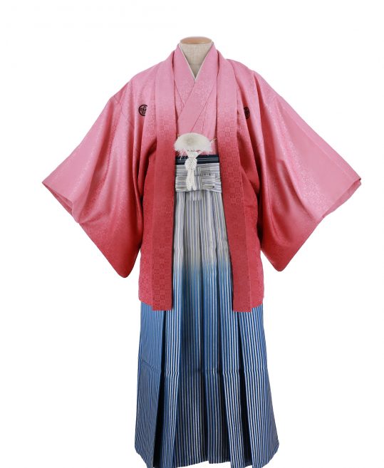 紋付袴レンタル・成人式・結婚式・卒業式【6L】ピンクぼかし市松模様[175-180cm]No.112