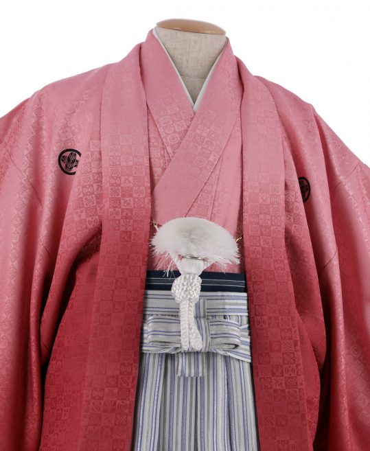 紋付袴レンタル・成人式・結婚式・卒業式【6L】ピンクぼかし市松模様[175-180cm]No.112
