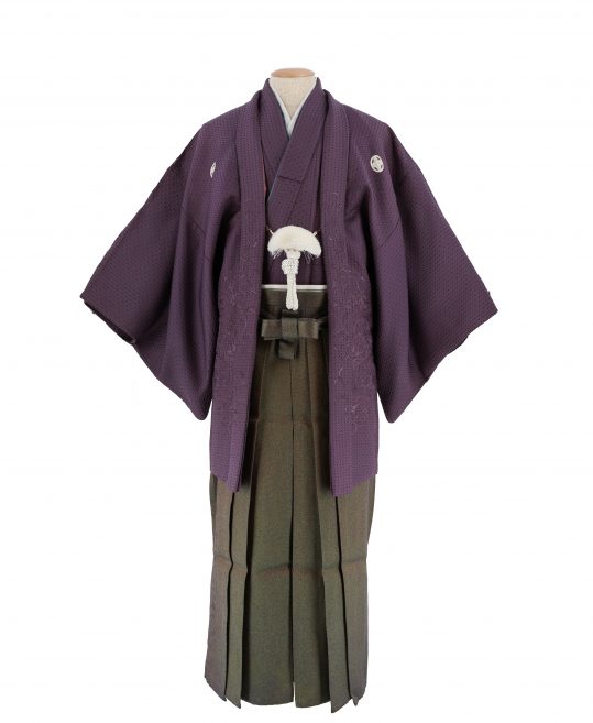 男性用袴単品レンタル(成人式・結婚式・卒業式)茶紫のラメ地・唐草刺繡[身長170cm]No.121
