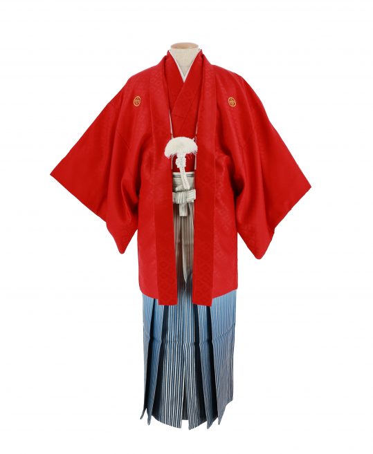 紋付袴レンタル・成人式・結婚式・卒業式|赤　大きな菱形模様[身長170-175cm対応]No.130