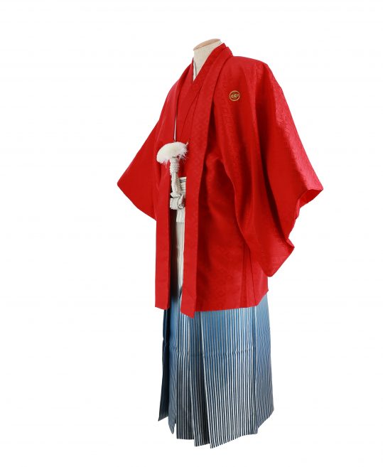 紋付袴レンタル・成人式・結婚式・卒業式|赤　大きな菱形模様[身長170-175cm対応]No.130