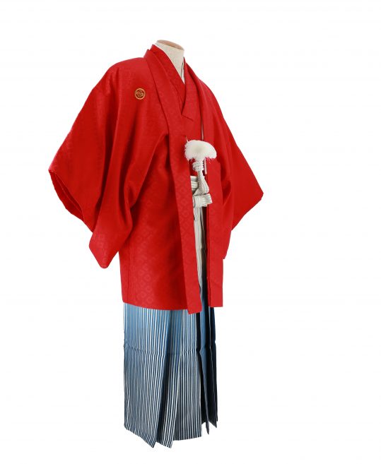 紋付袴レンタル・成人式・結婚式・卒業式|赤　大きな菱形模様[身長170-175cm対応]No.130