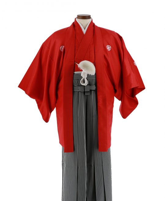 紋付袴No.132|赤色　菱形模様対応身長 / 175-180cm前後