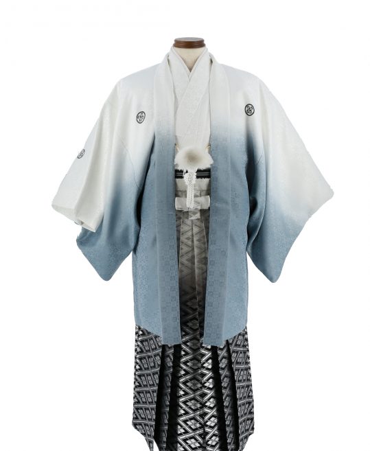 紋付袴No.135|白色からグレーへぼかし　市松模様対応身長 / 170cm前後