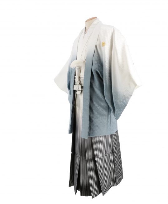 紋付袴レンタル・成人式・結婚式・卒業式|白に青灰ぼかし宝尽くしの市松[身長180cm]No.136