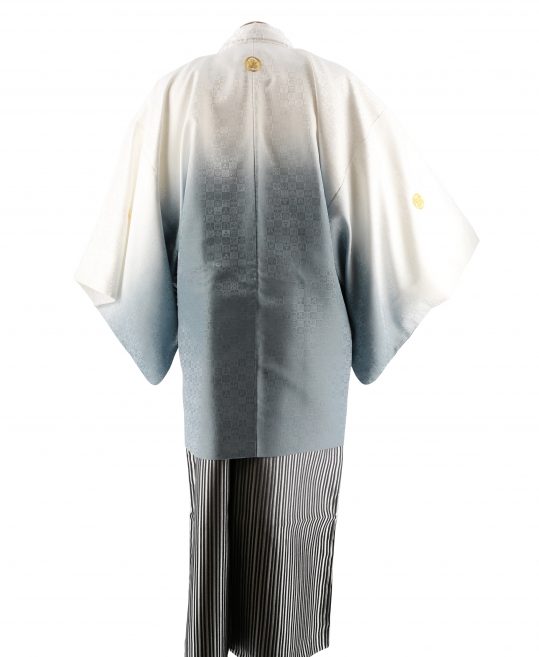 紋付袴レンタル・成人式・結婚式・卒業式|白に青灰ぼかし宝尽くしの市松[身長180cm]No.136