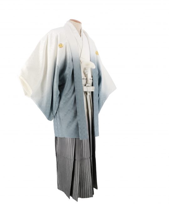 紋付袴レンタル・成人式・結婚式・卒業式|白に青灰ぼかし宝尽くしの市松[身長180cm]No.136